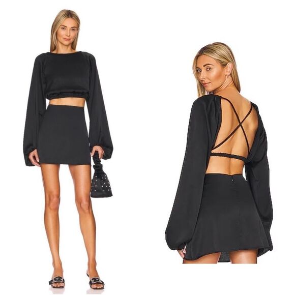 NWT WWW Billow Sleeve Top Satin Charmeuse Black XL - Picture 1 of 6